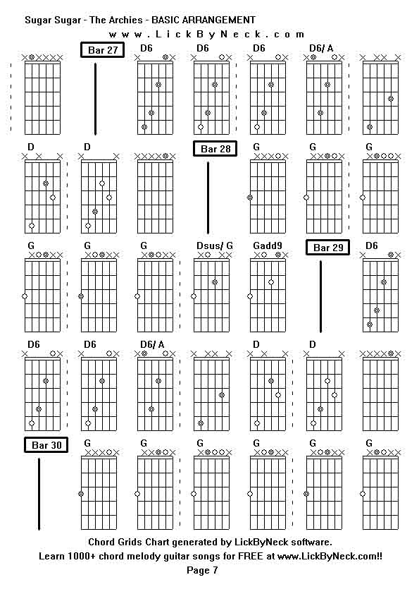 Chord Grids Chart of chord melody fingerstyle guitar song-Sugar Sugar - The Archies - BASIC ARRANGEMENT,generated by LickByNeck software.